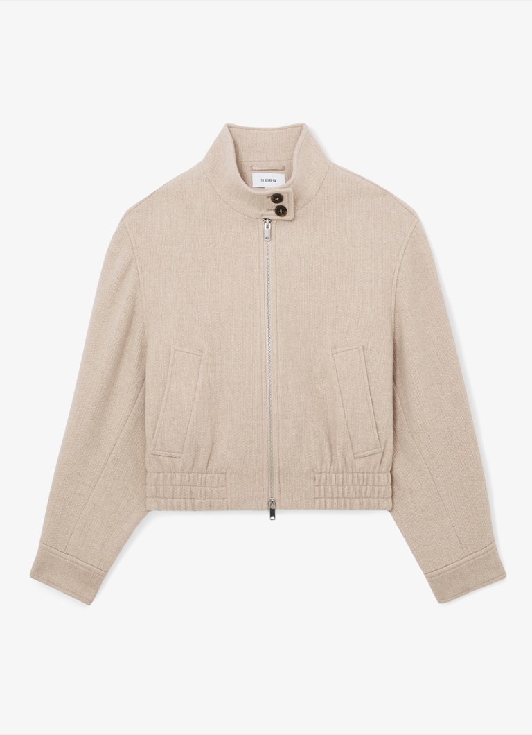 Reiss Dames Elodie bomberjack van wol met opstaande kraag in de kleur Beige
