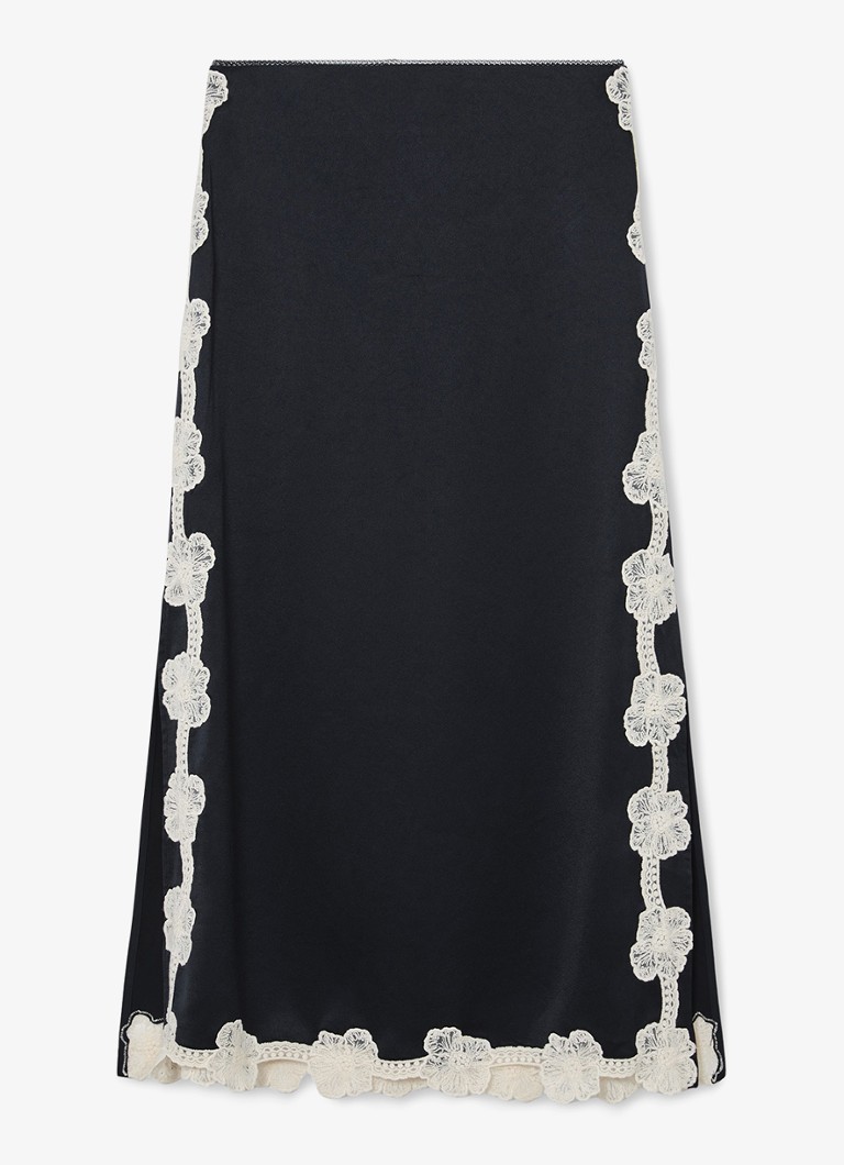 Reiss Dames Doa midi rok van satijn met details van kant in de kleur Donkerblauw