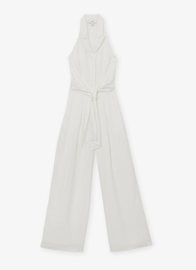 Reiss Dames Taya side fit jumpsuit met steekzakken en strikceintuur in de kleur Wit