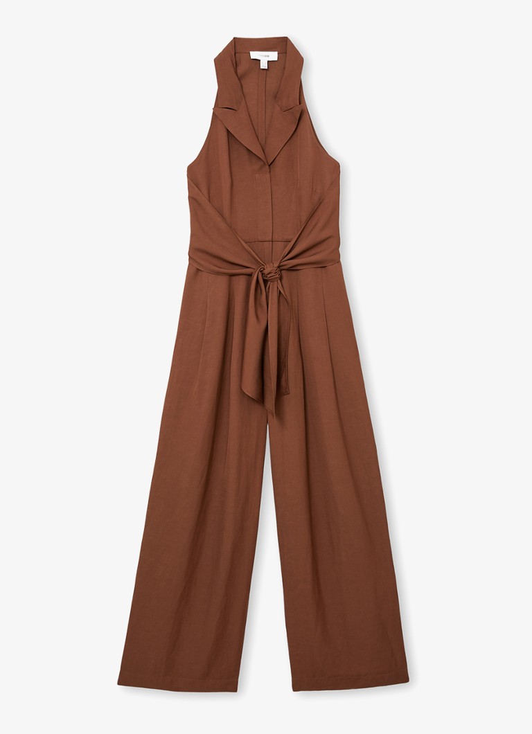 Reiss Dames Taya side fit jumpsuit met steekzakken en strikceintuur in de kleur Bruin