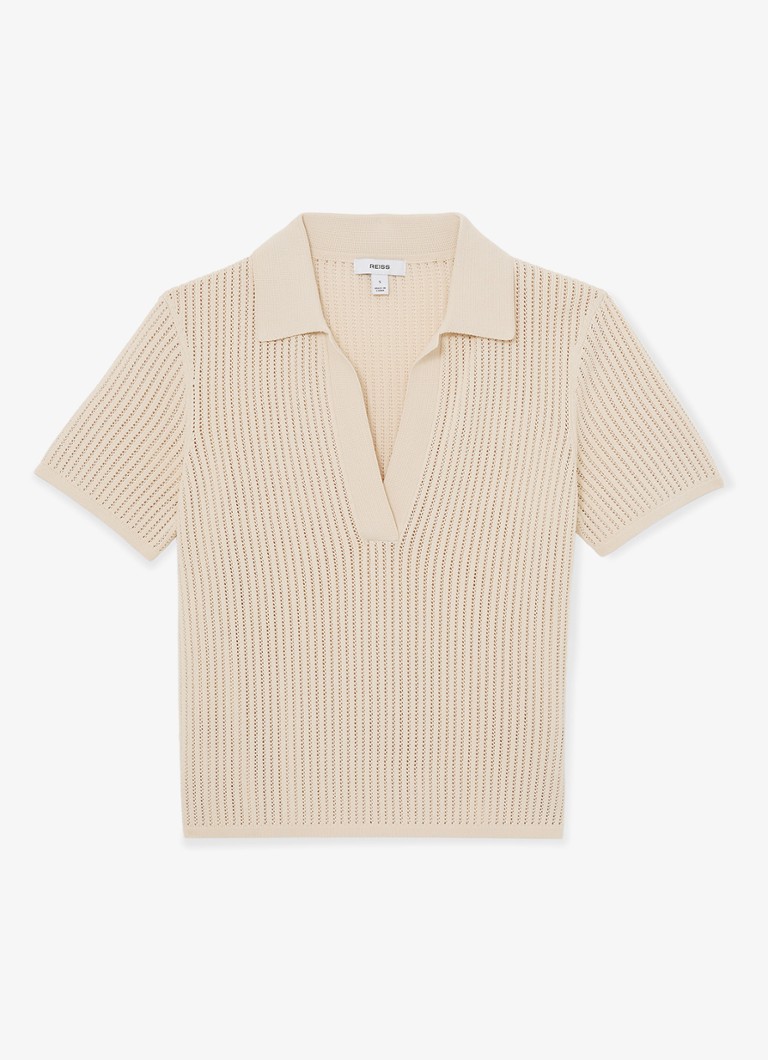 Reiss Heren Pippa regular fit polo met opengewerkt dessin in de kleur Creme