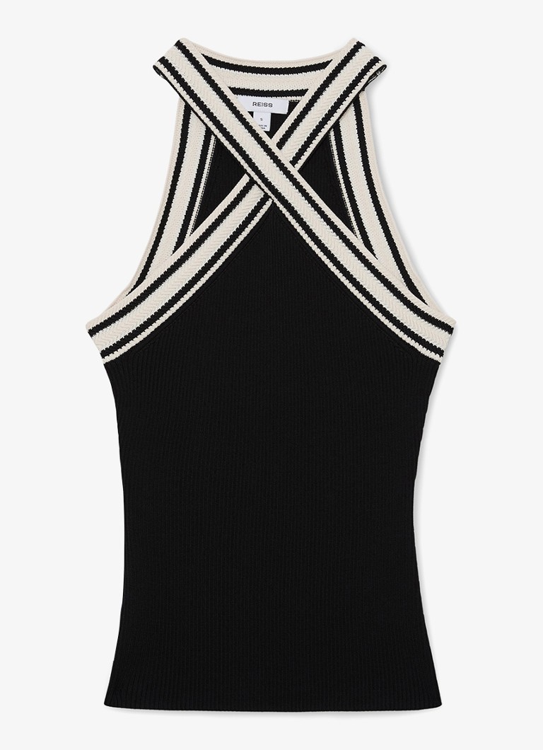 Reiss Dames Ivanna top met ribstructuur in de kleur Zwart