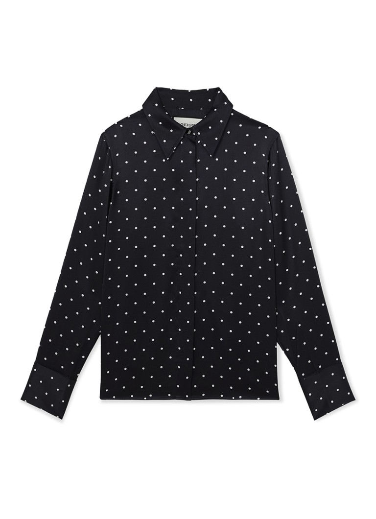 Reiss Dames Ameira blouse van zijde met stippenprint in de kleur Donkerblauw