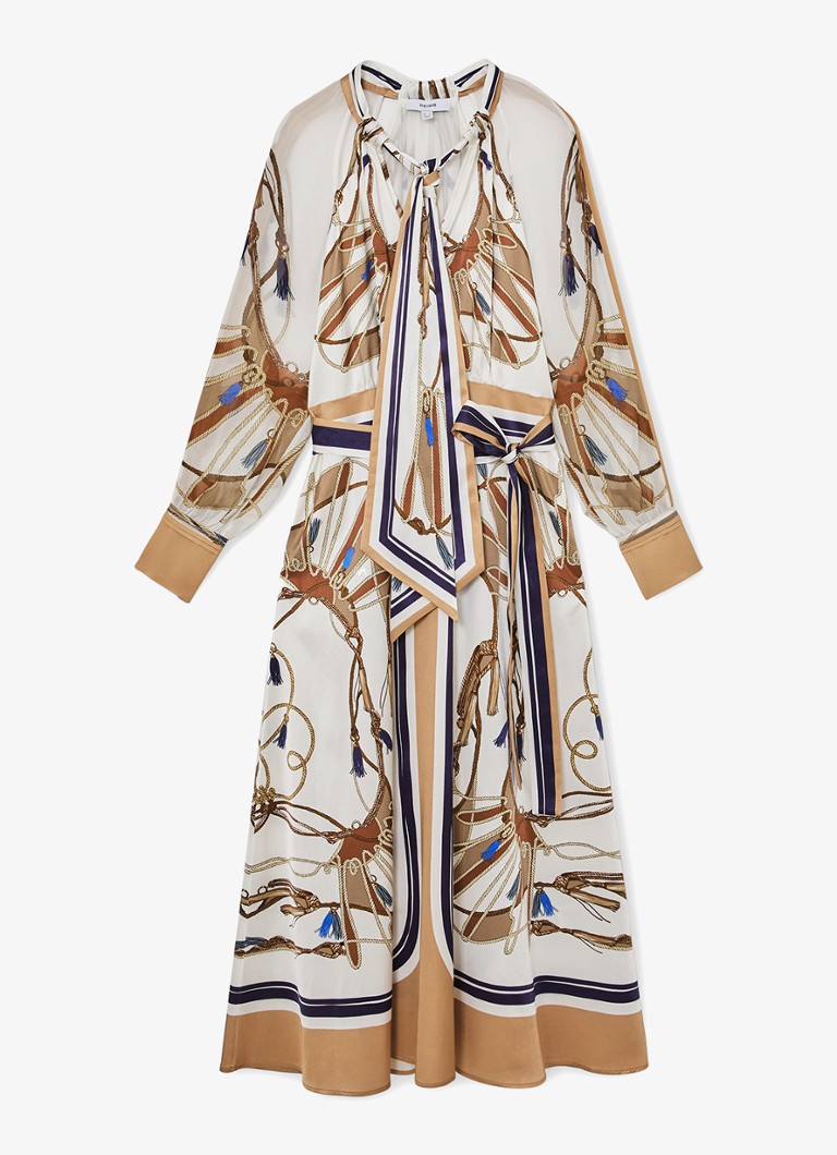 Reiss Dames Ellie midi tuniekjurk met sjaalkraag in de kleur Lichtbruin