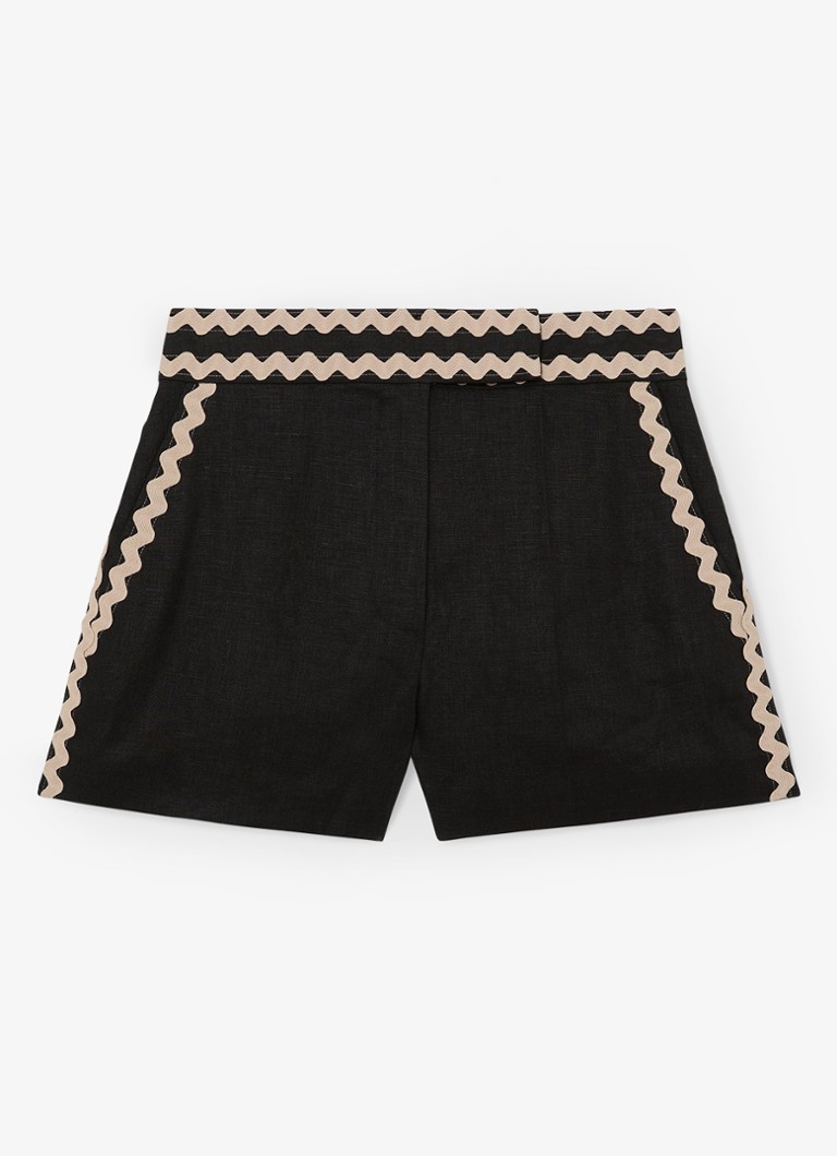 Reiss Dames High waist straight fit korte broek van linnen in de kleur Black / Zwart