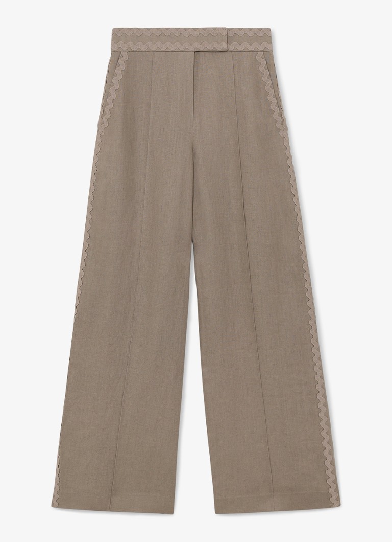 Reiss Dames Mila high waist wide fit pantalon van linnen in de kleur Beige