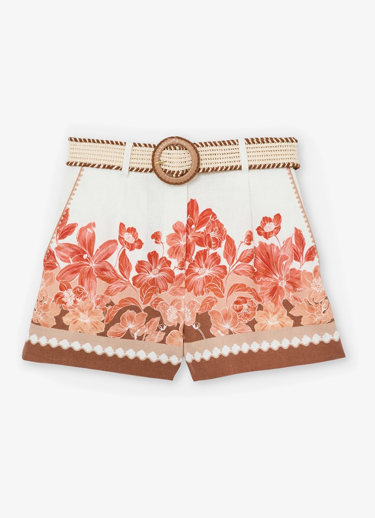Reiss Dames High waist wide fit korte broek met bloemenprint in de kleur Multicolor