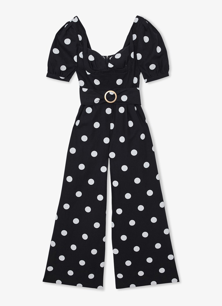 Reiss Dames Brook wide fit jumpsuit van linnen met stippenprint in de kleur Donkerblauw
