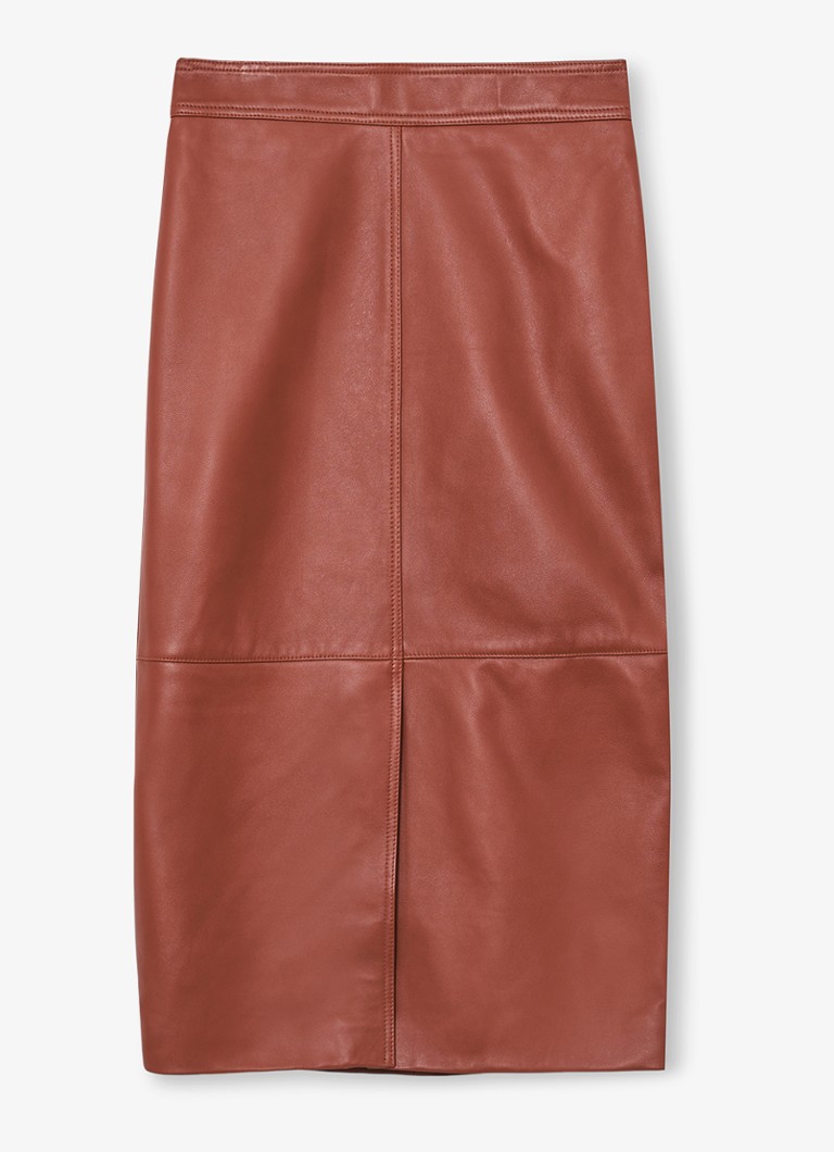 Reiss Dames Miley high waist midi kokerrok van schapenleer in de kleur Donkeroranje