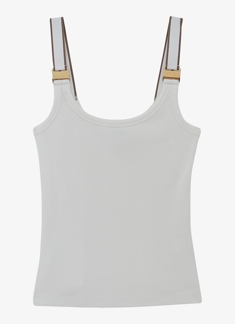 Reiss Dames VINNIE Stretch-Cotton Hardware-Detail Vest in de kleur Wit