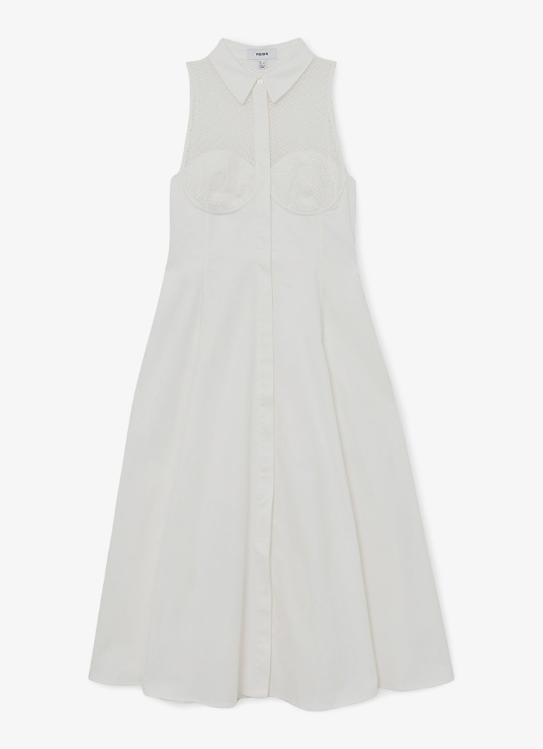Reiss Dames Hera midi jurk met broderie in de kleur Wit