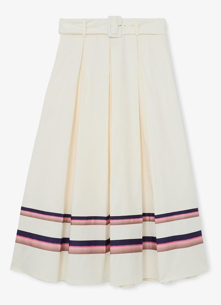 Reiss Dames Rian midi rok met ceintuur en steekzakken in de kleur Creme