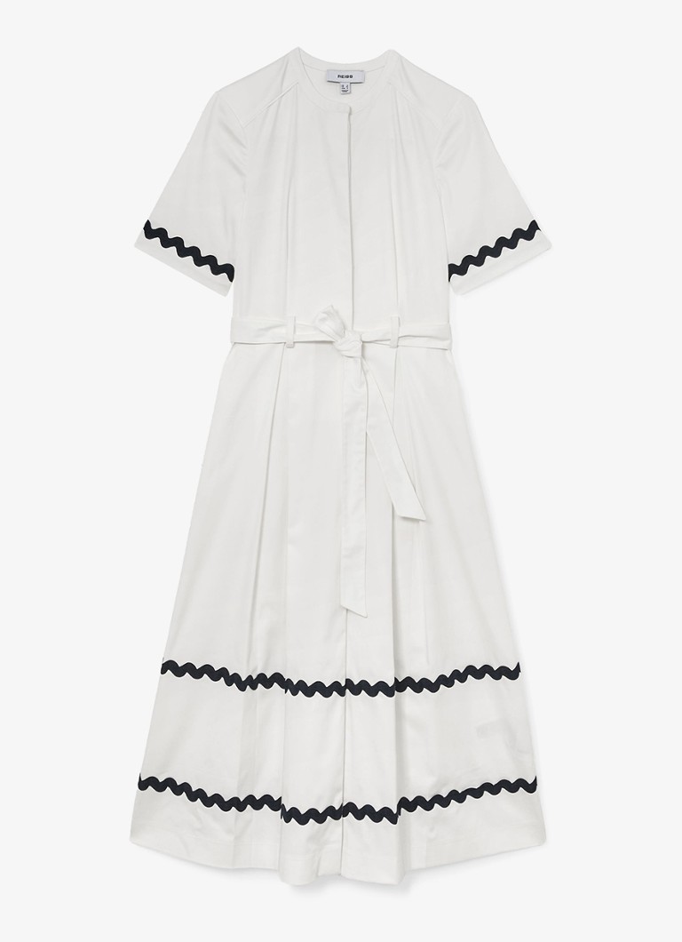 Reiss Dames Isabelle midi jurk met strikceintuur in de kleur Gebroken wit