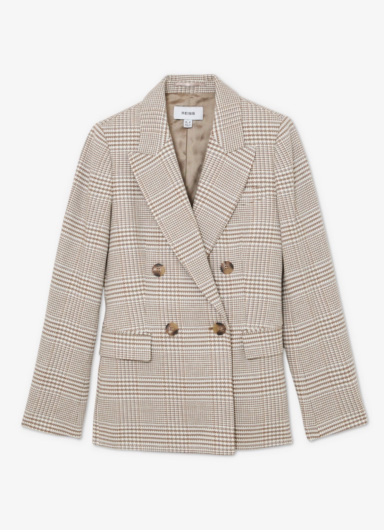Reiss Dames Maxwell double-breasted blazer met ruitdessin en klepzakken in de kleur Beige