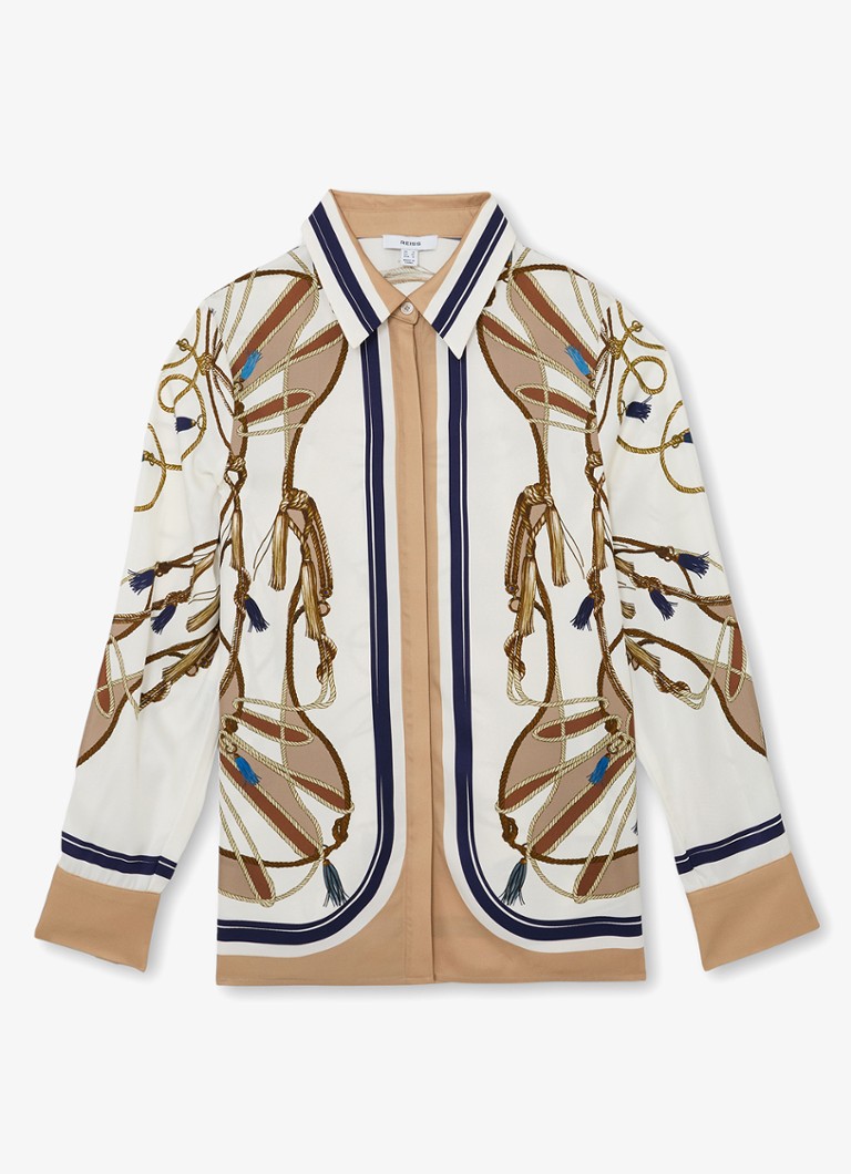 Reiss Dames Ellis blouse met grafische print in de kleur Beige