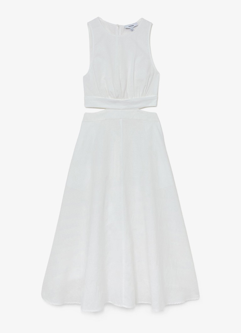 Reiss Dames HAZEL Linen-Cotton Cut-Out Midi Dress in de kleur Wit