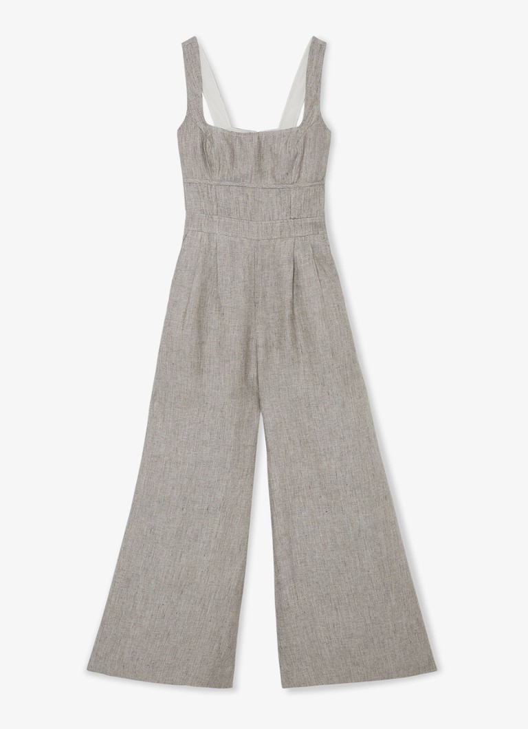 Reiss Dames Flora wide fit jumpsuit van linnen met structuur in de kleur Neutral / Beige