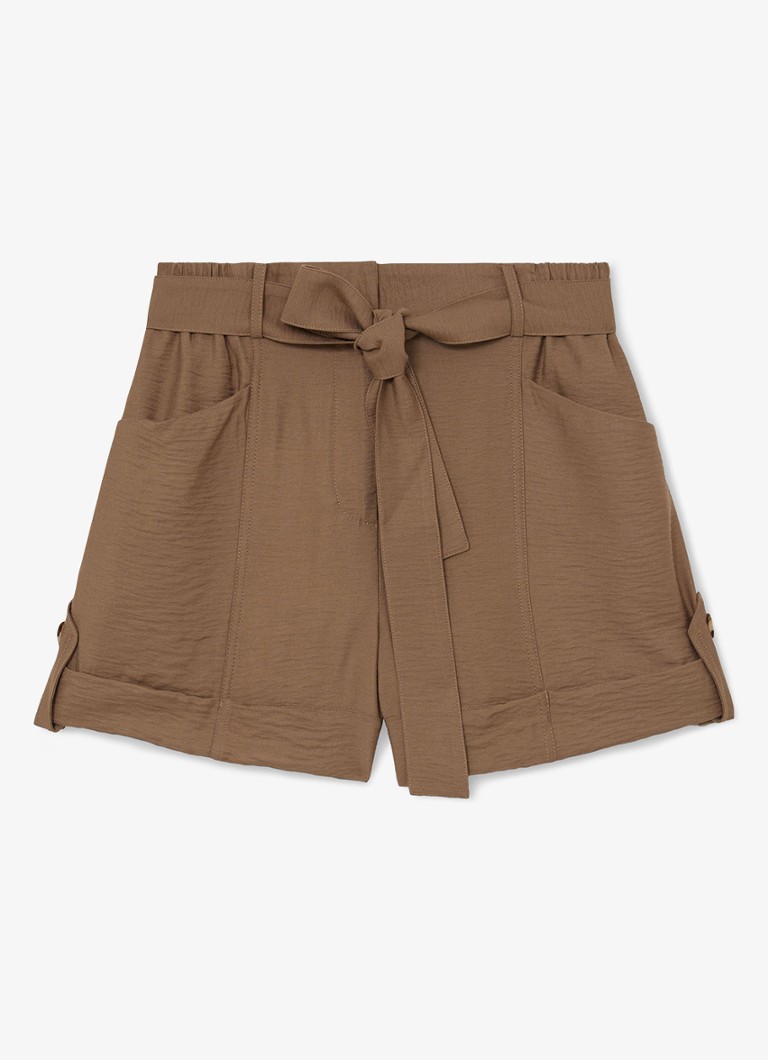 Reiss Dames Avril high waist wide fit krote broek met strikceintuur in de kleur Bruin
