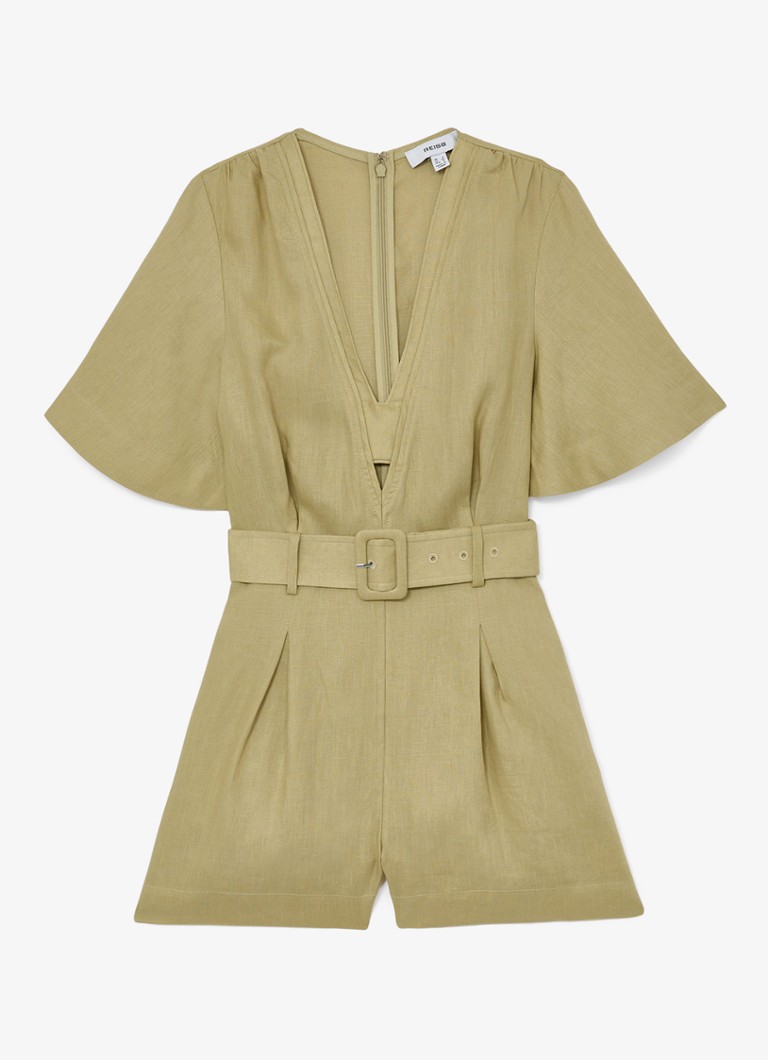 Reiss Dames Sansi wide fit playsuit van linnen in de kleur Mosgroen