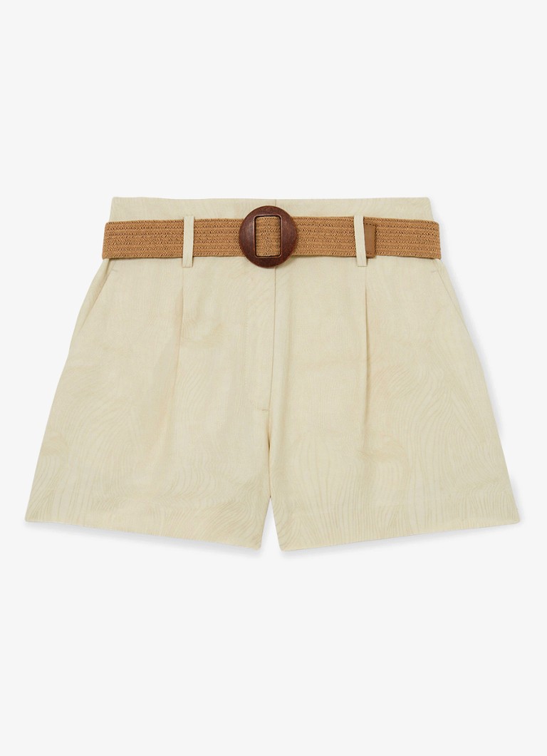 Reiss Dames Matilda high waist wide fit korte broek in linnenblend in de kleur Beige