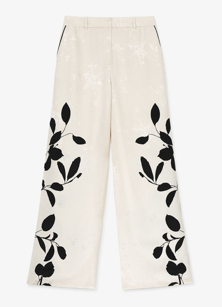 Reiss Dames Delilah high waist wide fit pantalon met bloemenprint in de kleur Ivoor