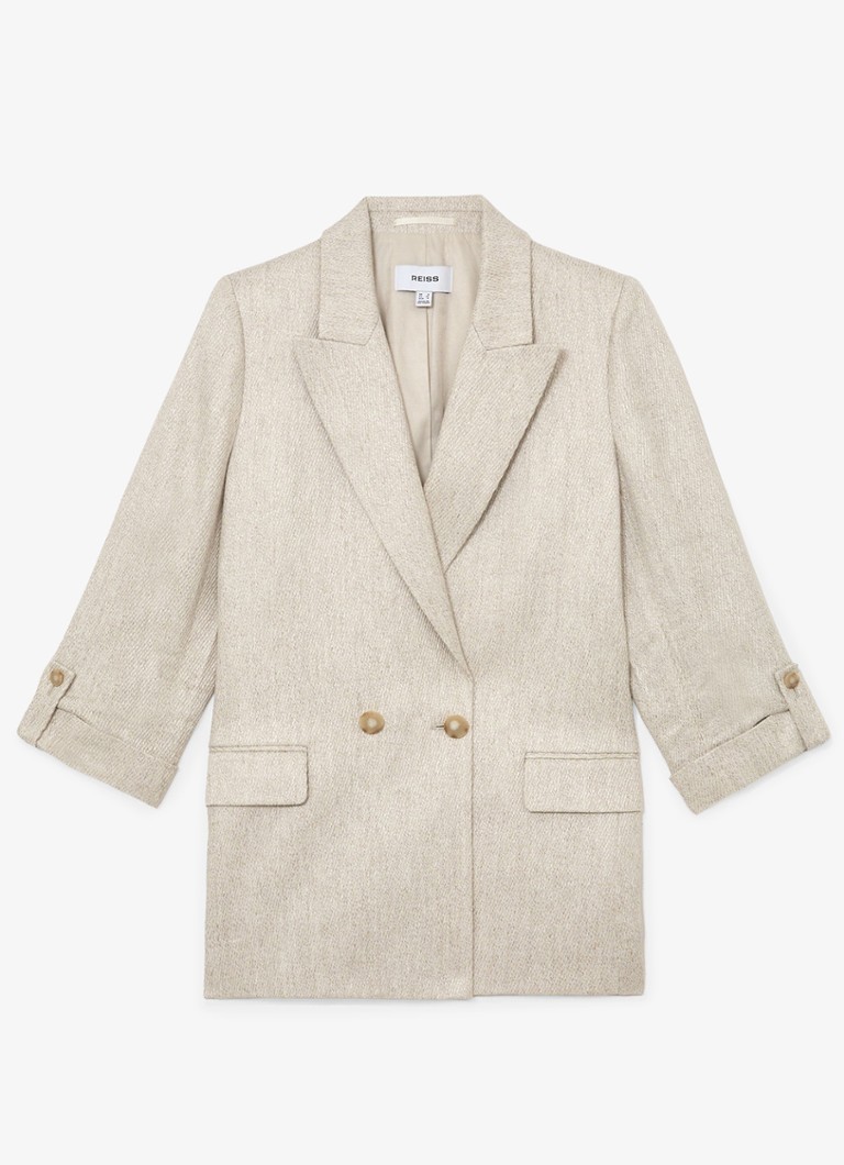 Reiss Dames Nolah double breasted blazer in linnenblend in de kleur Gebroken wit