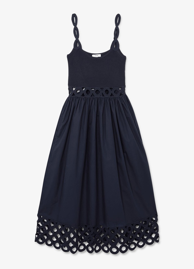 Reiss Dames Rite ribgebreide midi jurk met cut-out detail in de kleur Donkerblauw