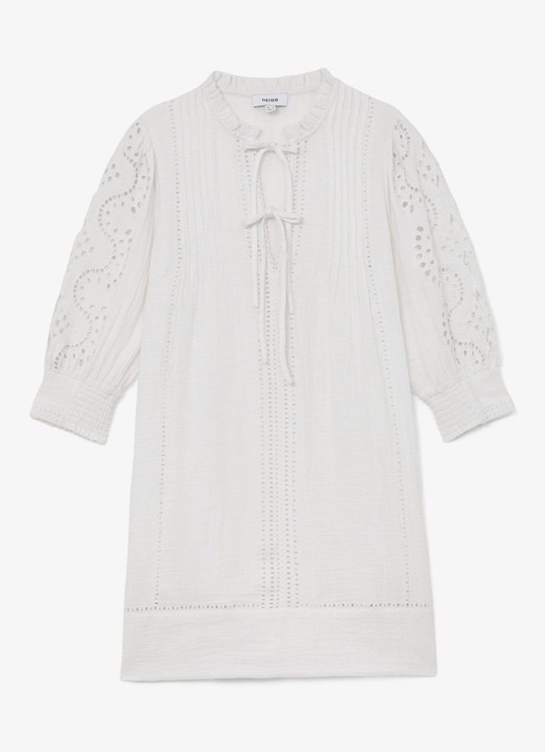 Reiss Dames GIA Cotton Cheesecloth Broderie Mini Dress in de kleur Wit