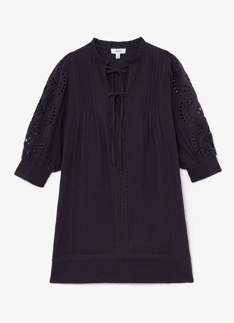 Reiss Dames GIA Cotton Cheesecloth Broderie Mini Dress in de kleur Donkerblauw