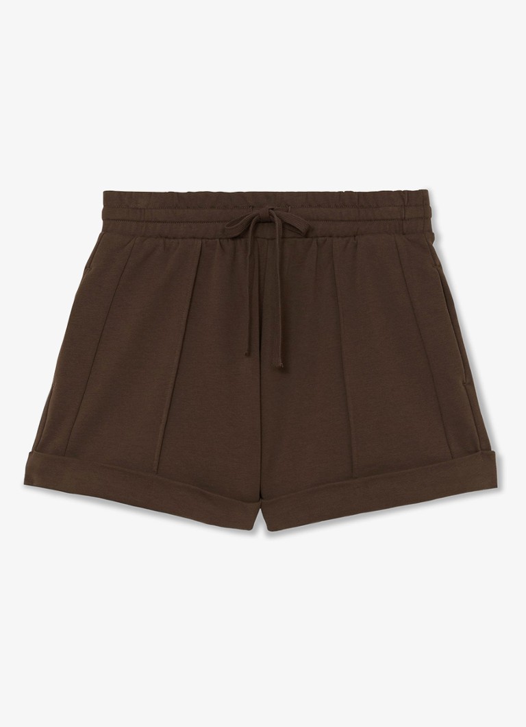 Reiss Dames Willa high waist straight fit korte broek met steekzakken in de kleur Chocoladebruin