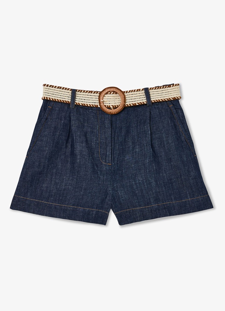 Reiss Dames Beau high waist wide fit korte broek met ceintuur in de kleur Indigo