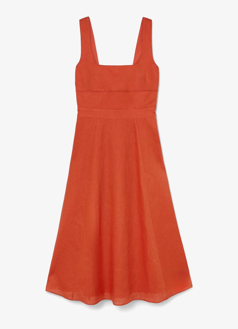 Reiss Dames Dorethea midi jurk van linnen in de kleur Koraal