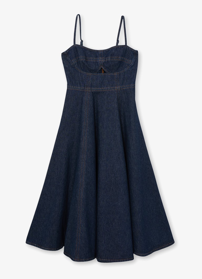 Reiss Dames Emma midi denim jurk met cut-out detail in de kleur Donkerblauw