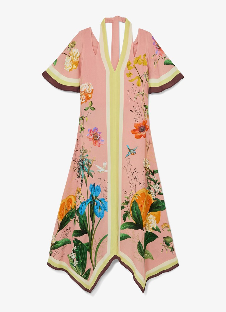 Reiss Dames Flossy midi jurk met cut-out detail en bloemenprint in de kleur Oudroze