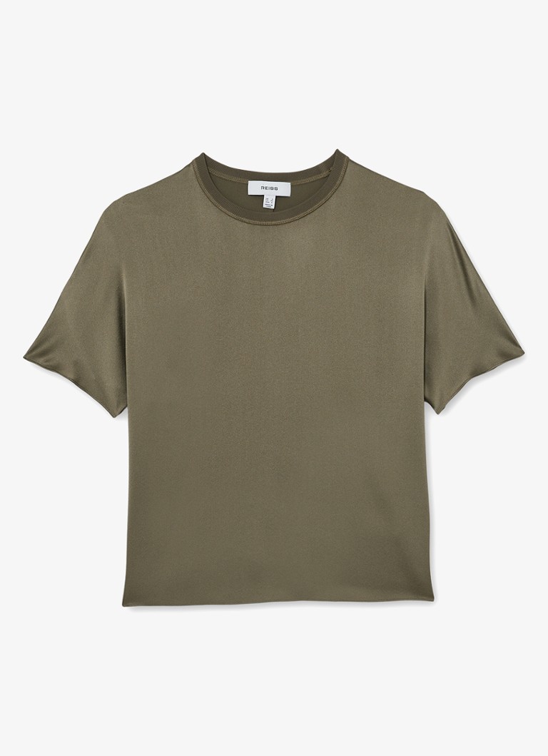 Reiss Dames Lena top van zijde met ronde hals in de kleur Groen