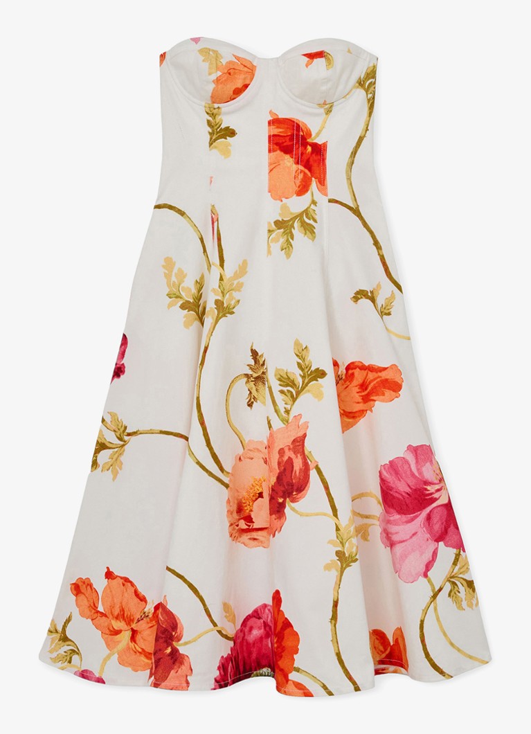 Reiss Dames Penelope midi jurk met steekzakken en bloemenprint in de kleur Creme