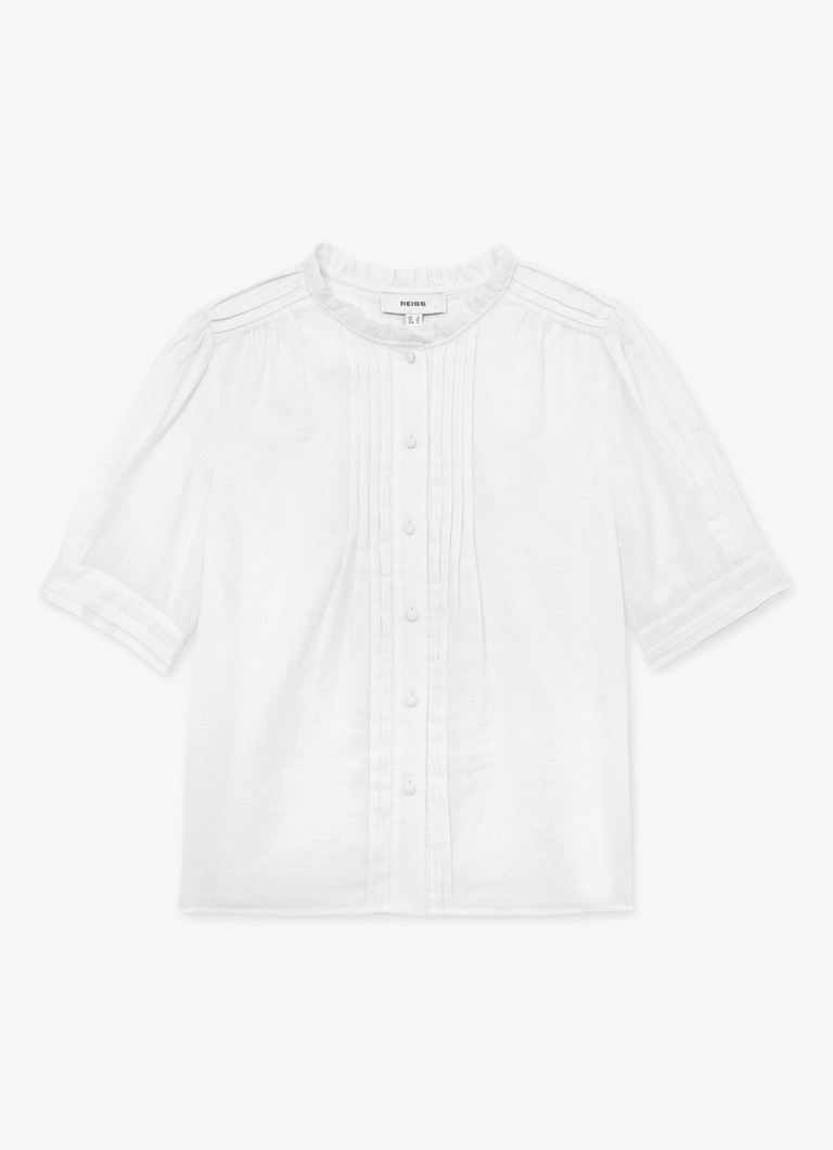 Reiss Dames AURELIA Cotton Cheesecloth Frill-Neck Top in de kleur Wit