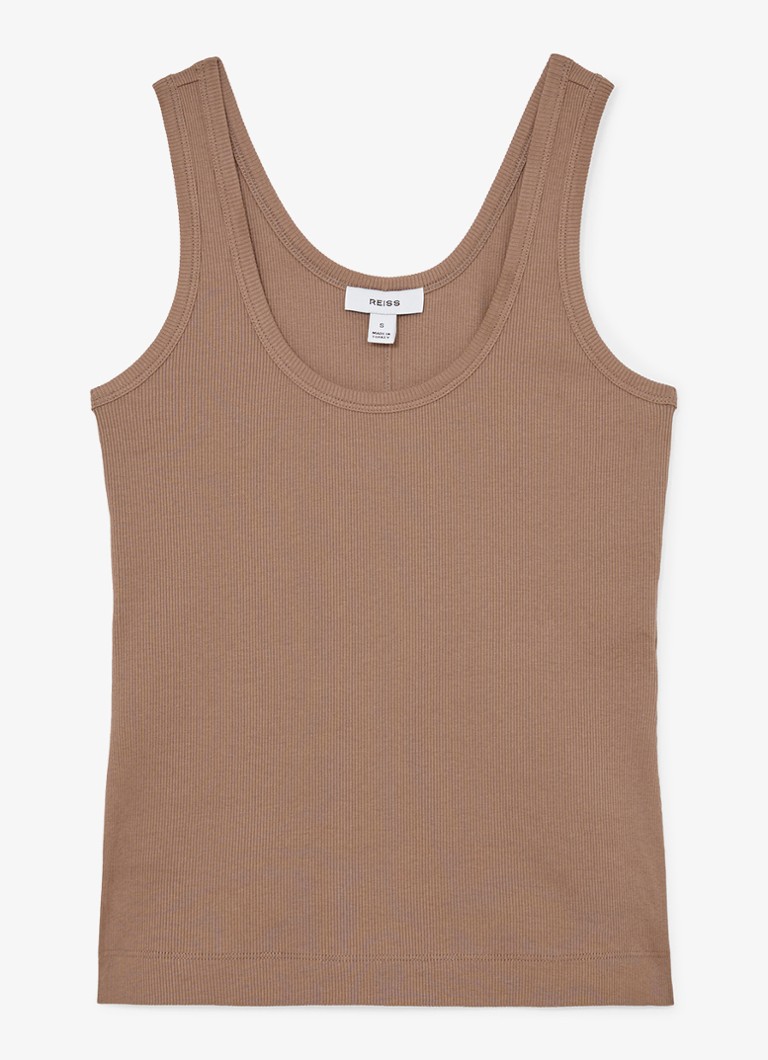 Reiss Dames VIOLET Stretch-Cotton Ribbed Vest in de kleur Beige
