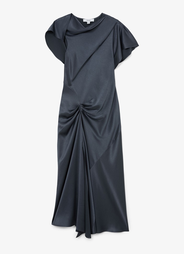 Reiss Dames Sasha midi-jurk met gedrapeerd detail in de kleur Grijs