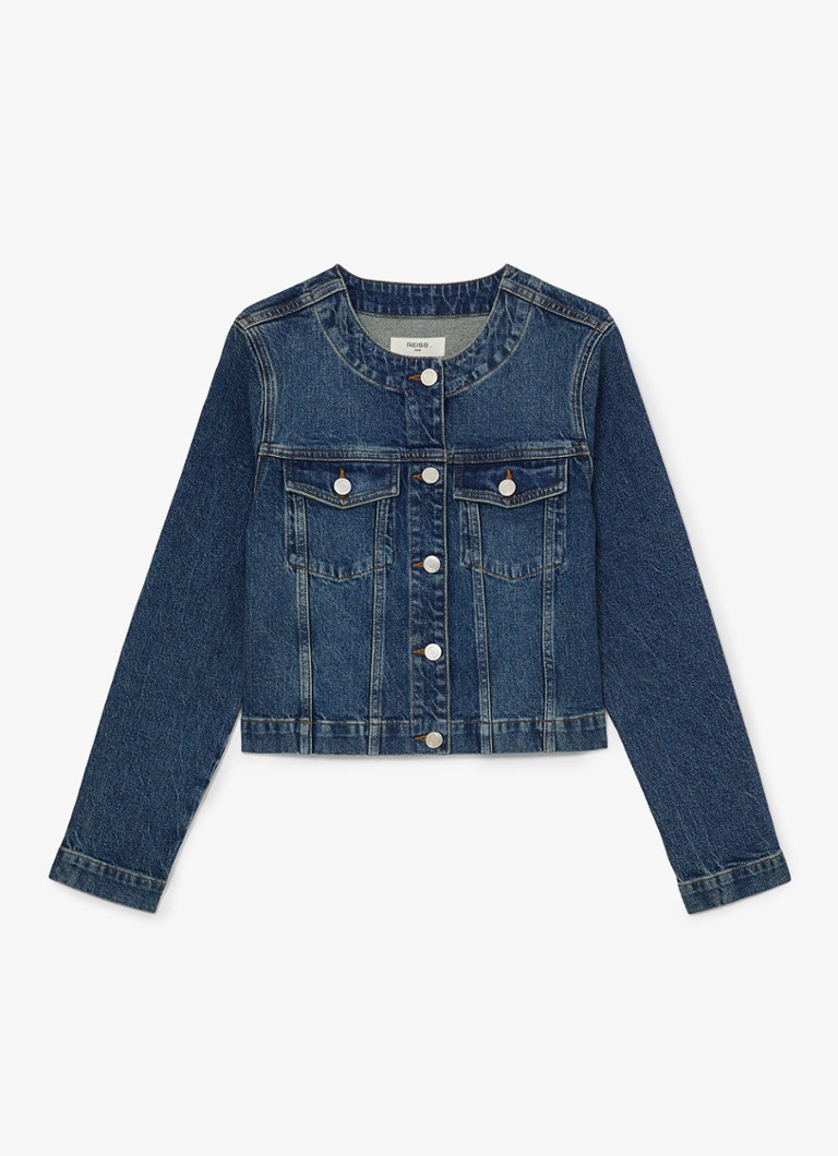 Reiss Dames Medora spijkerjas met borstzakken in de kleur Indigo