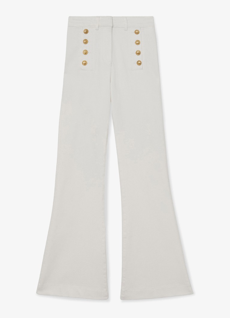 Reiss Dames Athena mid waist flared jeans met knoopdetail in de kleur Wit