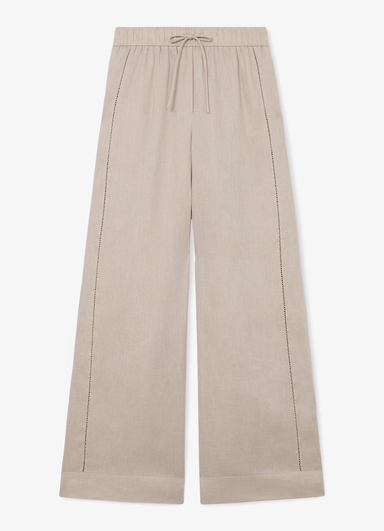 Reiss Dames Riley high waist wide fit broek van linnen met steekzakken in de kleur Neutral / Beige