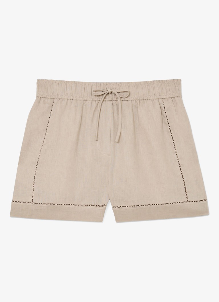 Reiss Dames Riley high waist loose fit korte broek van linnen met steekzakken in de kleur Neutral / Beige