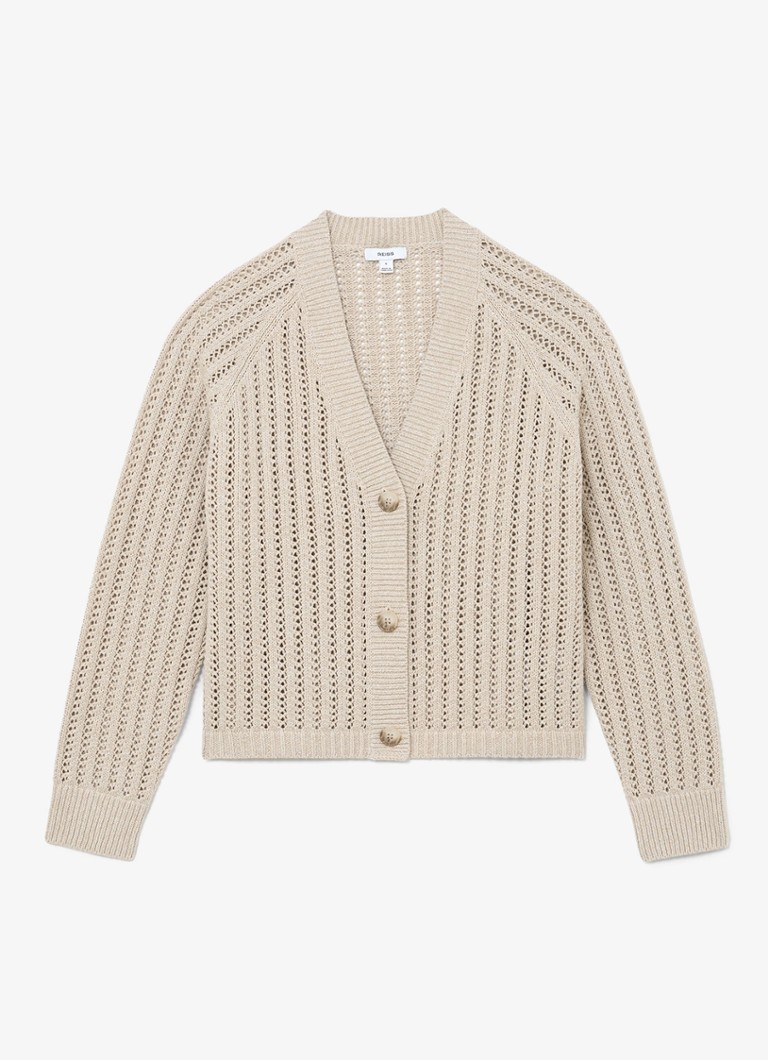 Reiss Dames Constance opengebreid vest in linnenblend in de kleur Neutral / Beige