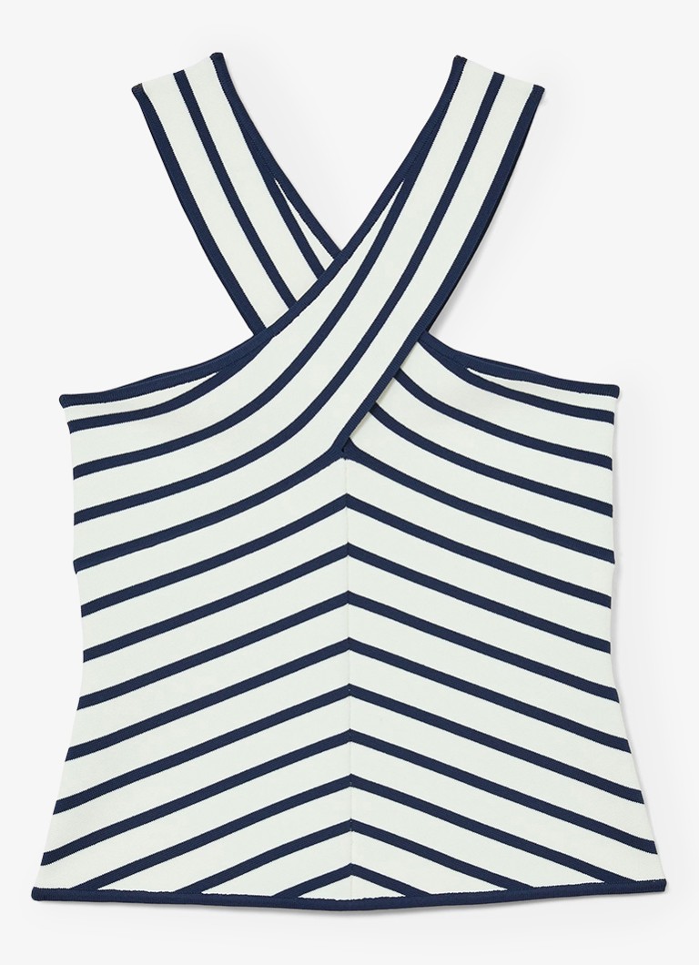 Reiss Dames Aria fijngebreide top met streepprint in de kleur Wit / Navy