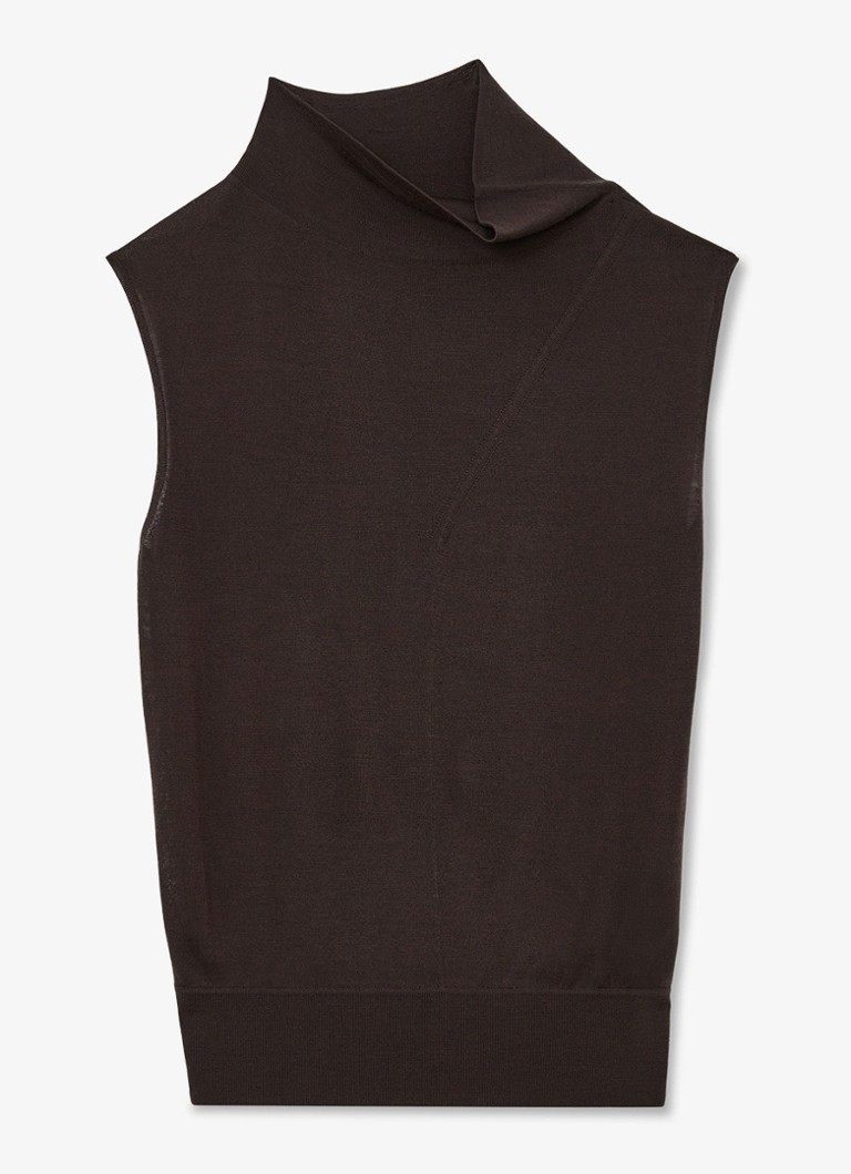Reiss Dames Honey top van wol met col in de kleur Chocolate Brown / Bruin