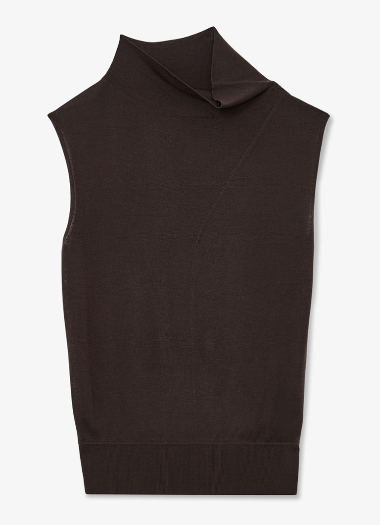 Reiss Dames Honey top van wol met col in de kleur Chocolate Brown / Bruin