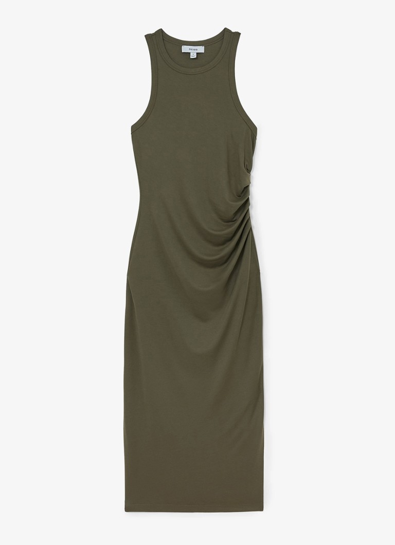 Reiss Dames Lola midi jurk met plooidetail in de kleur Khaki Green / Groen