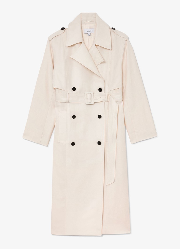 Reiss Dames Charli Double-breasted trenchcoat in linnenblend in de kleur Wit