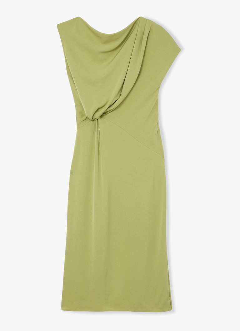 Reiss Dames Beth midi off shoulder jurk met gedrapeerd detail in de kleur Mosgroen